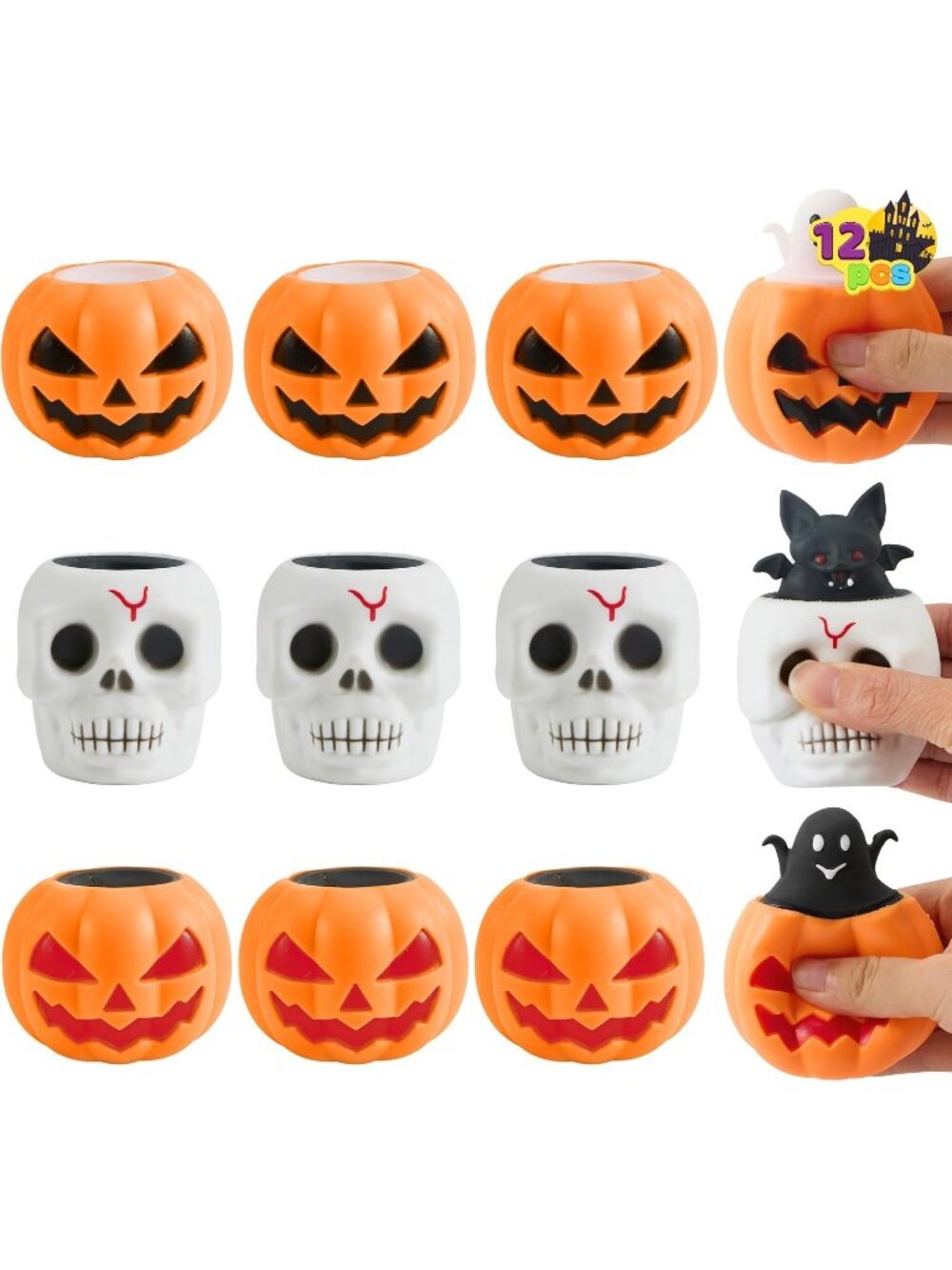 12 PCS Halloween Squishy Toys Pumpkin Skeleton Squishy Toys for Halloween Party